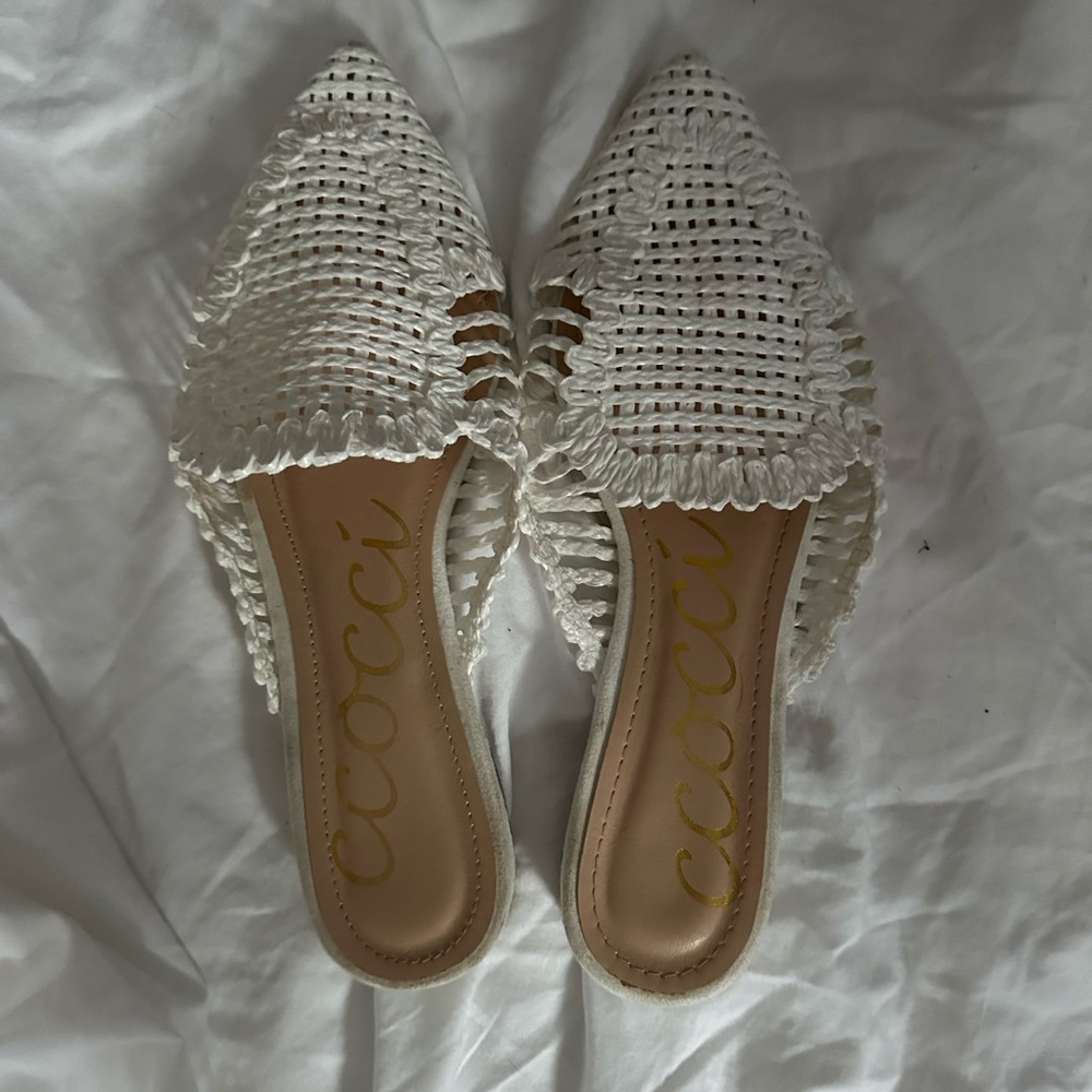 white raffe mules